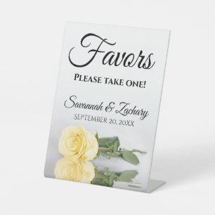 Favours Take One Elegant Yellow Rose Wedding Pedestal Sign