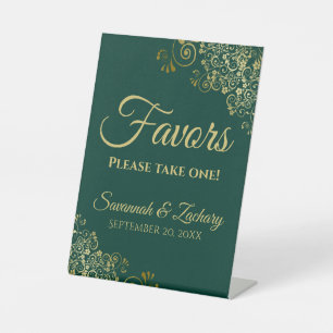 Favours Take One Emerald Green & Gold Wedding Pedestal Sign