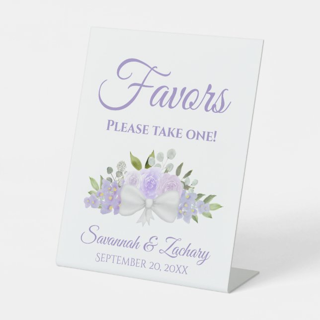 Favours Take One Lavender Purple Roses Wedding Pedestal Sign (Front)
