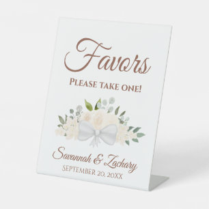 Favours Take One Pale Blush Peach Roses Wedding Pedestal Sign