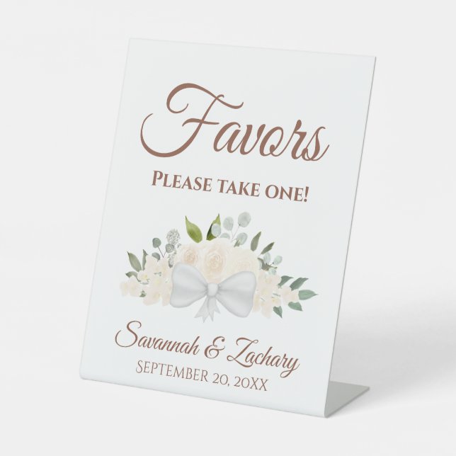 Favours Take One Pale Blush Peach Roses Wedding Pedestal Sign (Front)