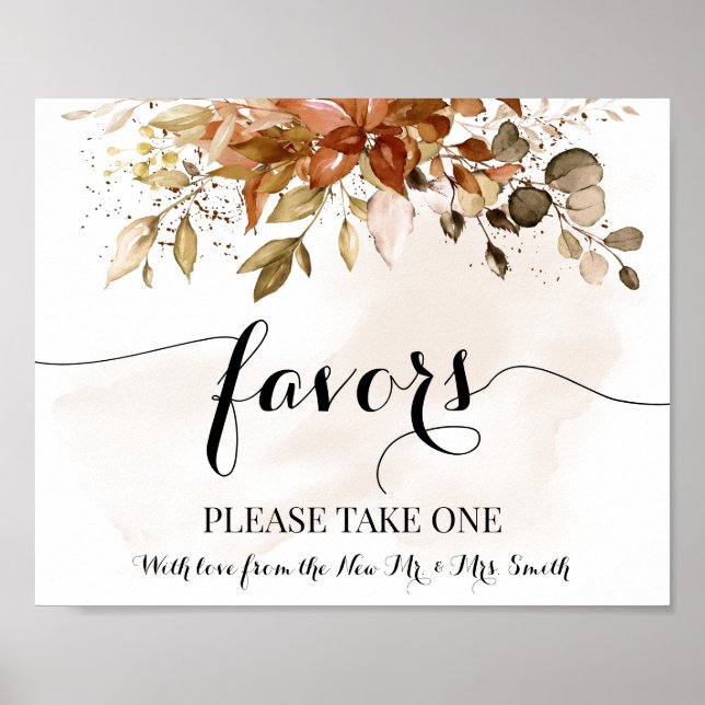 Favours Take One Party Sign Fall Wedding Shower (Front)