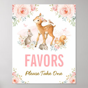 Favours Take One / Pink Floral Woodland Animals Poster