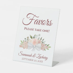 Favours Take One Rustic Pink Boho Roses Wedding Pedestal Sign