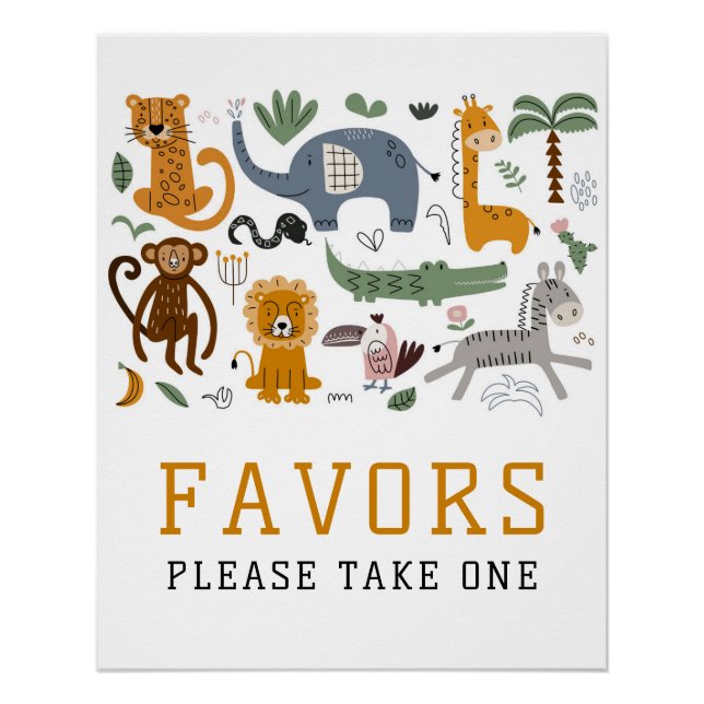 Favours Two Wild Birthday Safari Animals Cute Kids Poster (Front)