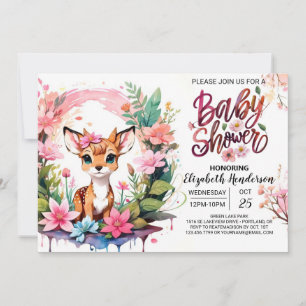 Fawn Adventure Pink Girl Baby Shower Invitation