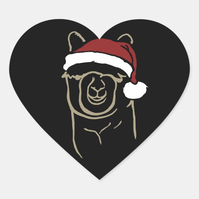 Fawn Alpaca with Santa Hat Heart Sticker (Front)