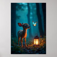 Fawn and Butterfly in Enchanted Forest