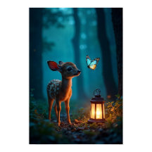 Fawn and Butterfly in Enchanted Forest