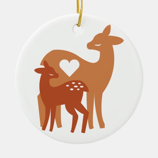 Fawn And Doe Ceramic Tree Decoration (Front)
