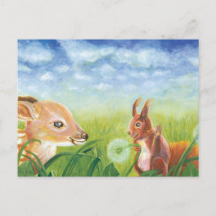 Fawn and Squirrel  Postcard
