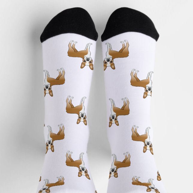Fawn And White Boston Terrier Cartoon Dog Pattern Socks (Top)