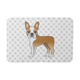Fawn And White Boston Terrier Cartoon Dog & Paws Bath Mat