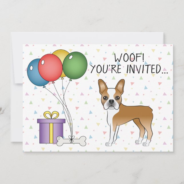 Fawn And White Boston Terrier Cute Dog - Birthday Invitation (Front)