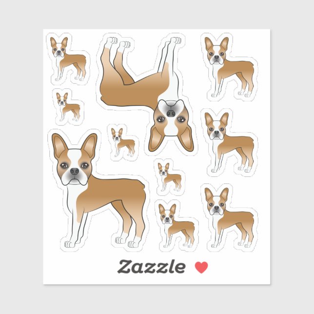 Fawn And White Boston Terrier Dog Illustrations (Sheet)