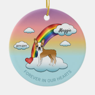 Fawn And White Boston Terrier Rainbow Memorial Ceramic Tree Decoration