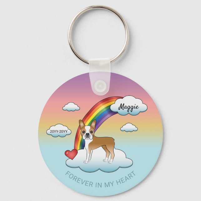 Fawn And White Boston Terrier Rainbow Memorial Key Ring (Front)