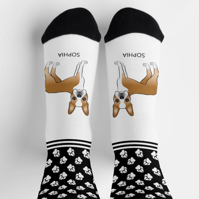 Fawn And White Boston Terrier With Name And Paws Socks (Top)