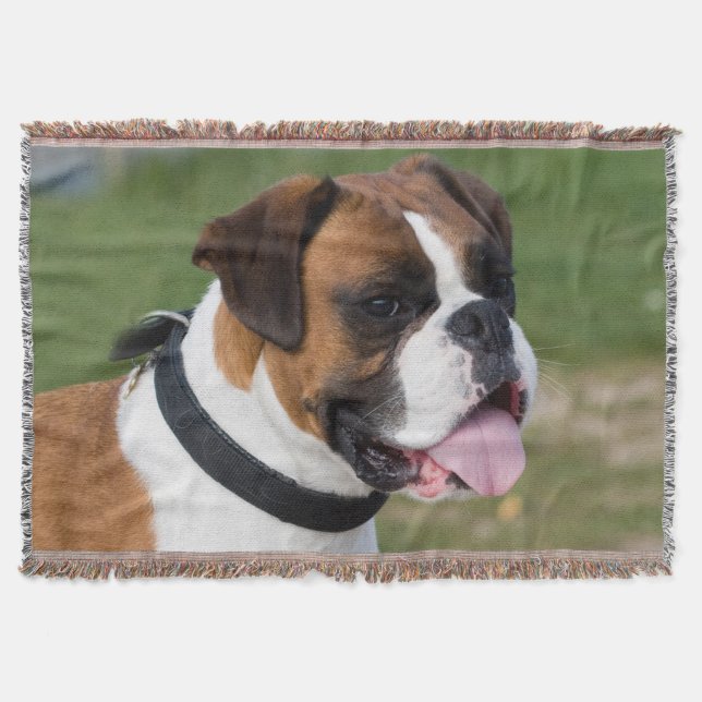 Fawn and White Boxer Puppy Dog Throw Blanket (Front)
