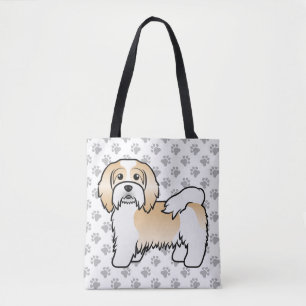 Fawn And White Havanese Cute Cartoon Dog & Paws Tote Bag