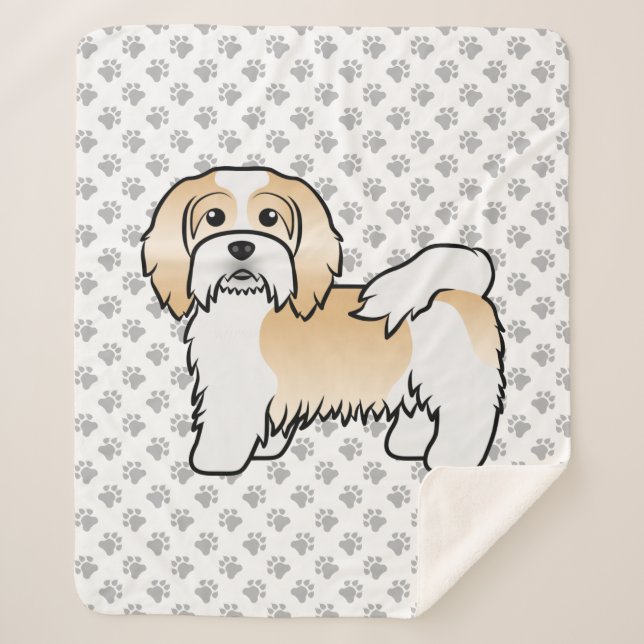 Fawn And White Havanese Cute Cartoon Dog Sherpa Blanket (Front)