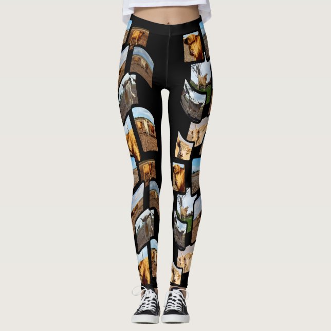 Fawn And White Highland Cow Montage, Leggings (Front)
