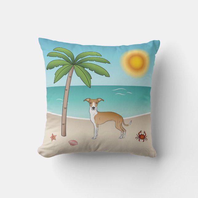 Fawn And White Iggy Dog At A Tropical Summer Beach Cushion (Front)