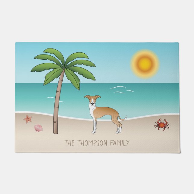 Fawn And White Iggy Dog At A Tropical Summer Beach Doormat (Front)
