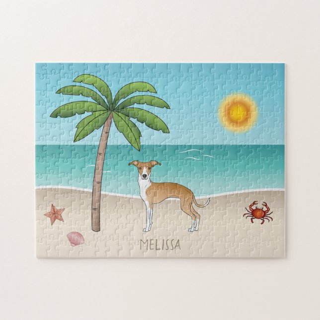 Fawn And White Iggy Dog At A Tropical Summer Beach Jigsaw Puzzle (Horizontal)