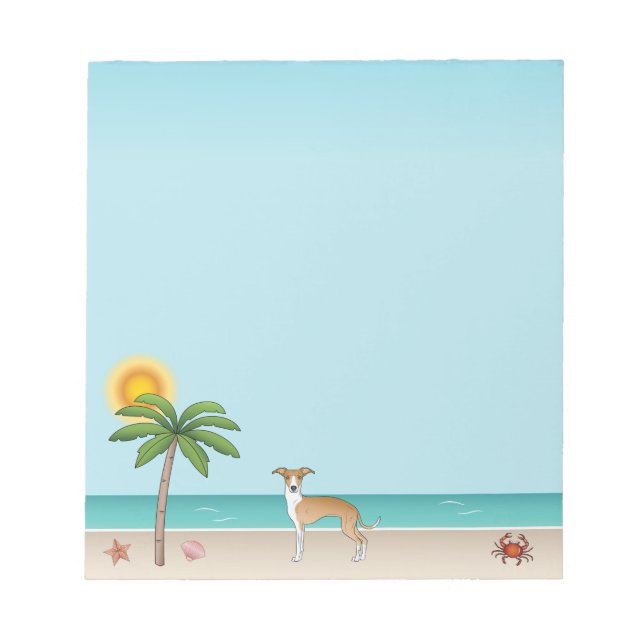 Fawn And White Iggy Dog At A Tropical Summer Beach Notepad (Front)