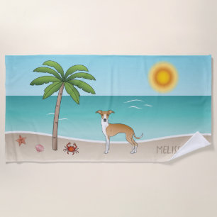 Fawn And White Iggy Dog At A Tropical Summer Beach Towel