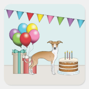 Fawn And White Italian Greyhound Colorful Birthday Square Sticker