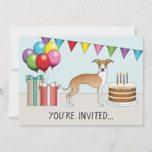Fawn And White Italian Greyhound Colourful Birthda Invitation