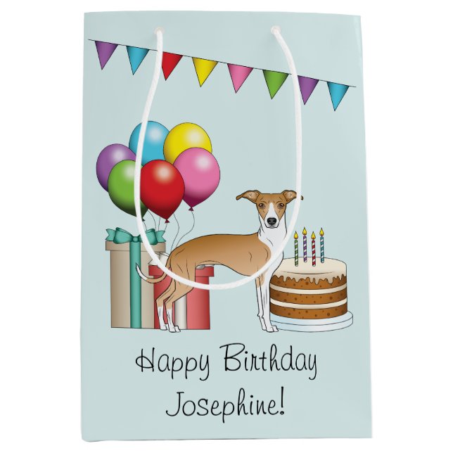Fawn And White Italian Greyhound Colourful Birthda Medium Gift Bag (Front)