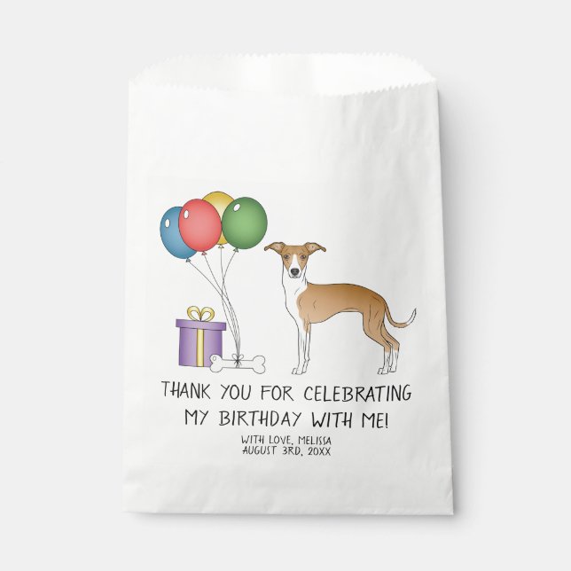 Fawn And White Italian Greyhound Cute Dog Birthday Favour Bags (Front)