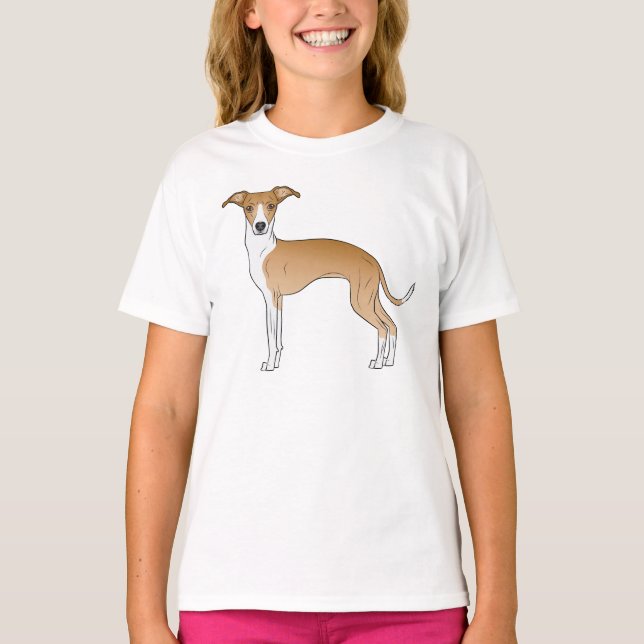 Fawn And White Italian Greyhound Cute Dog Drawing T-Shirt (Front)