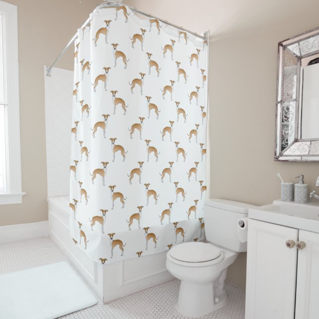 Fawn And White Italian Greyhound Cute Dog Pattern Shower Curtain (In Situ)