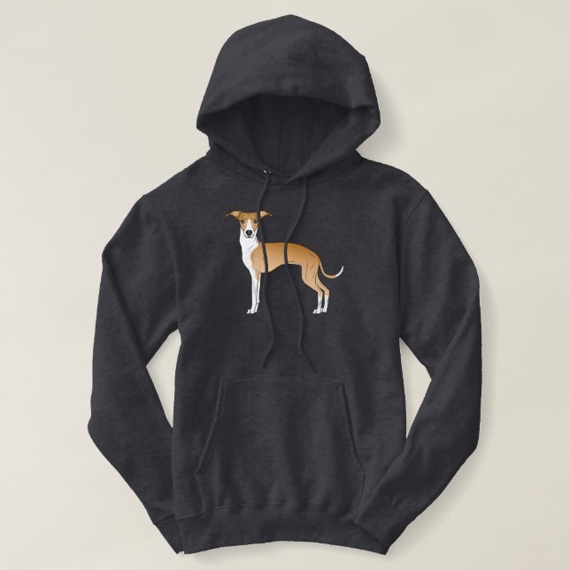 Fawn And White Italian Greyhound Dog Illustration Hoodie (Design Front)