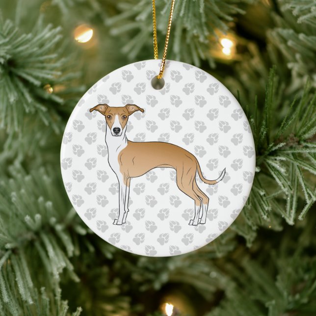 Fawn And White Italian Greyhound Dog With Paws Ceramic Tree Decoration (Tree)