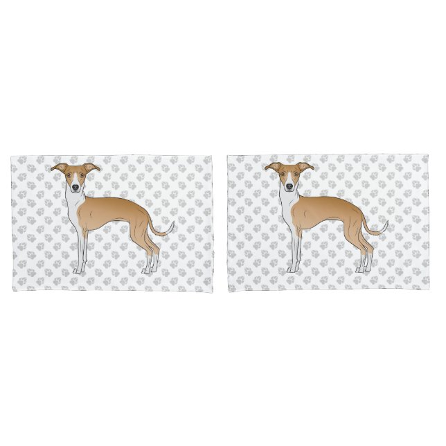 Fawn And White Italian Greyhound Dog With Paws Pillowcase (Front-Set)