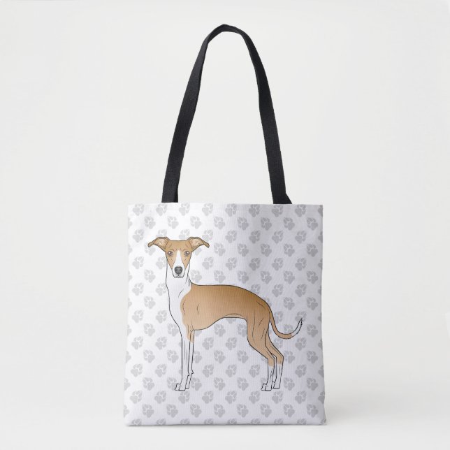 Fawn And White Italian Greyhound Dog With Paws Tote Bag (Front)