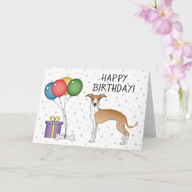 Fawn And White Italian Greyhound - Happy Birthday Card (Orchid)