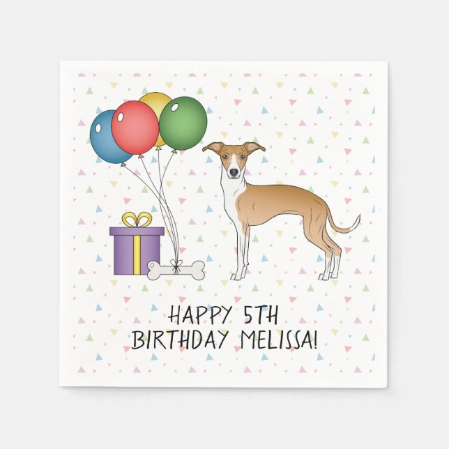 Fawn And White Italian Greyhound - Happy Birthday Napkin (Front)