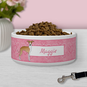 Fawn And White Italian Greyhound On Pink Hearts