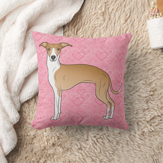 Fawn And White Italian Greyhound On Pink Hearts Cushion (Blanket)