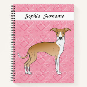 Fawn And White Italian Greyhound On Pink Hearts Notebook
