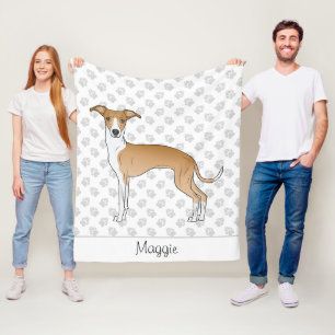 Fawn And White Italian Greyhound With Custom Name Fleece Blanket