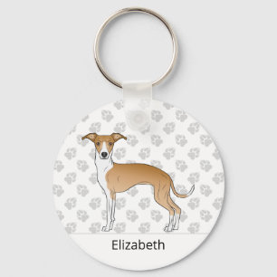 Fawn And White Italian Greyhound With Custom Name Key Ring