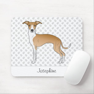 Fawn And White Italian Greyhound With Custom Name Mouse Mat