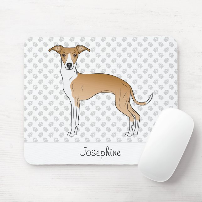 Fawn And White Italian Greyhound With Custom Name Mouse Mat (With Mouse)